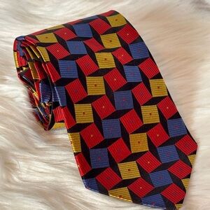 Emilio Romano 100% silk Italian made Vibrant Red and‎ Yellow Geometric menswear